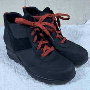Sorel Women's Black 7.5 Evie Sport Lace Wedge Waterproof Bootie Ankle Boots Fit